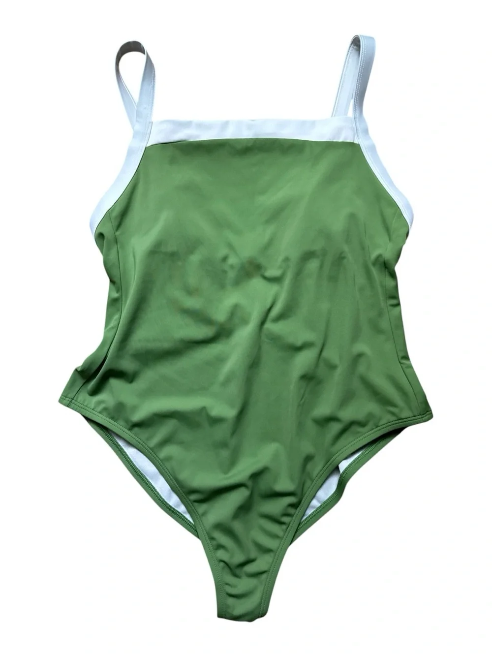 NWOT Shade & Shore Women’s Green & White Solid Minimalist One Piece Swimsuit | L